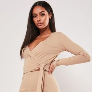 Missguided Camel Wrap Long Sleeve Leggings Set